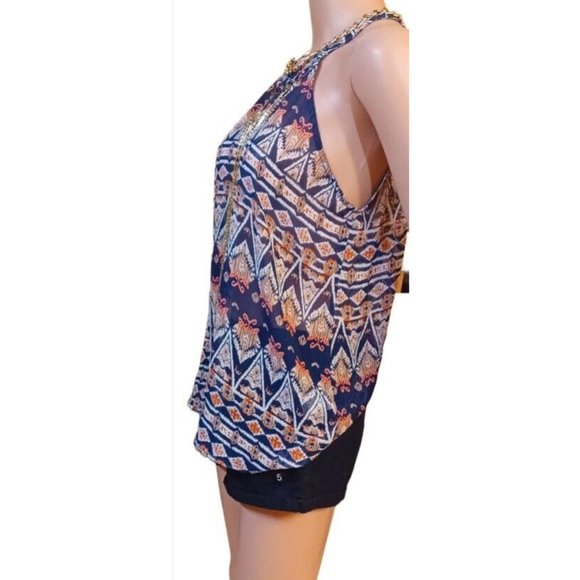 LOVE SONG WOMEN'S TOP-Fringe Multicolor Halter Gold Chain Geometric- Large - Picture 4 of 10